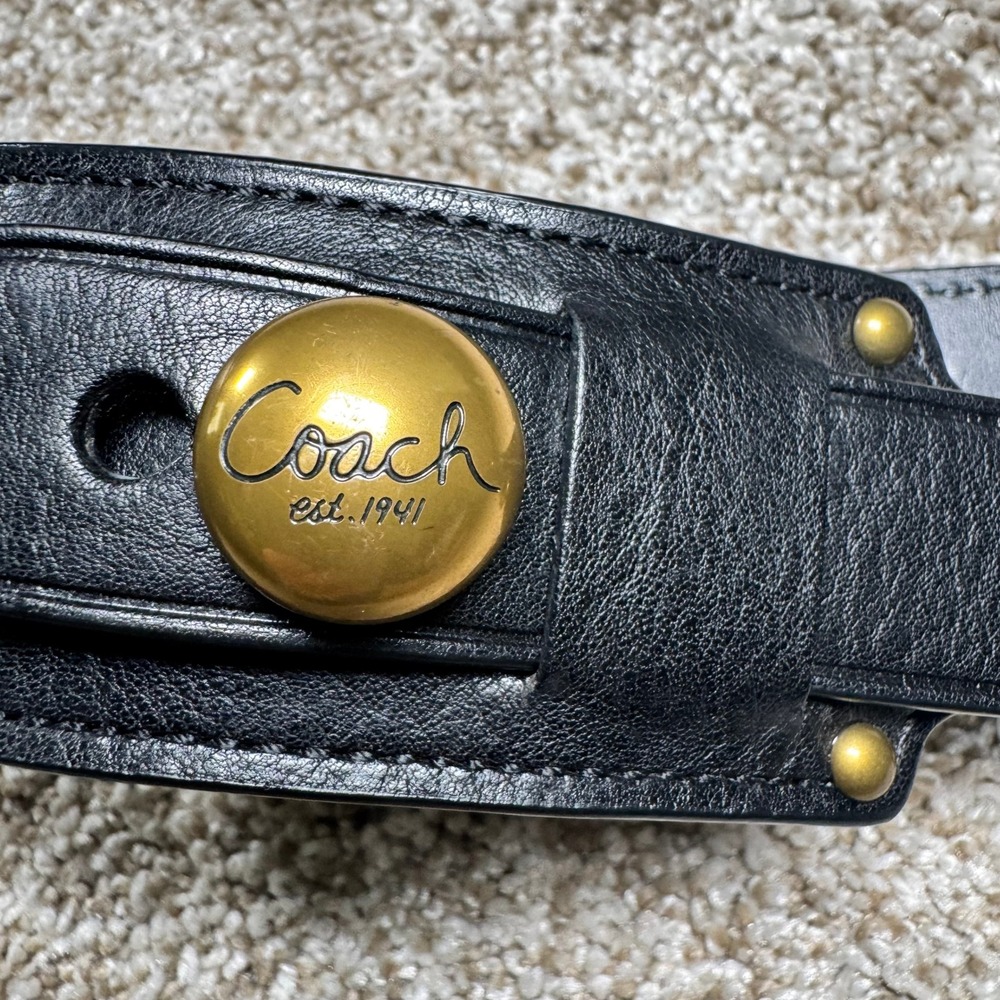 Coach Leather Horsebit Style Belt Brass Double Rings Branded Studs - Picture 4 of 16